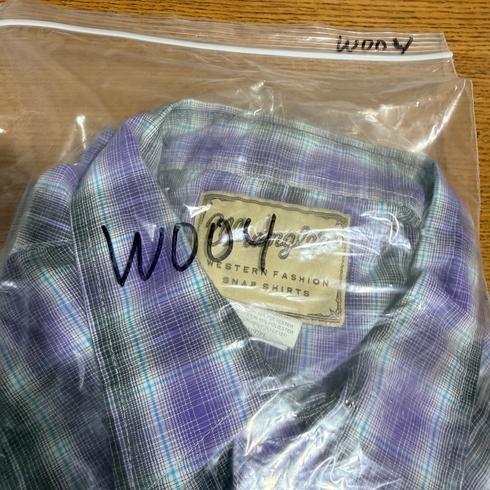 Wrangler Mens XL Purple Plaid Short Sleeve Western Pearl Snap Shirt WM197PL Y2K - Picture 8 of 8